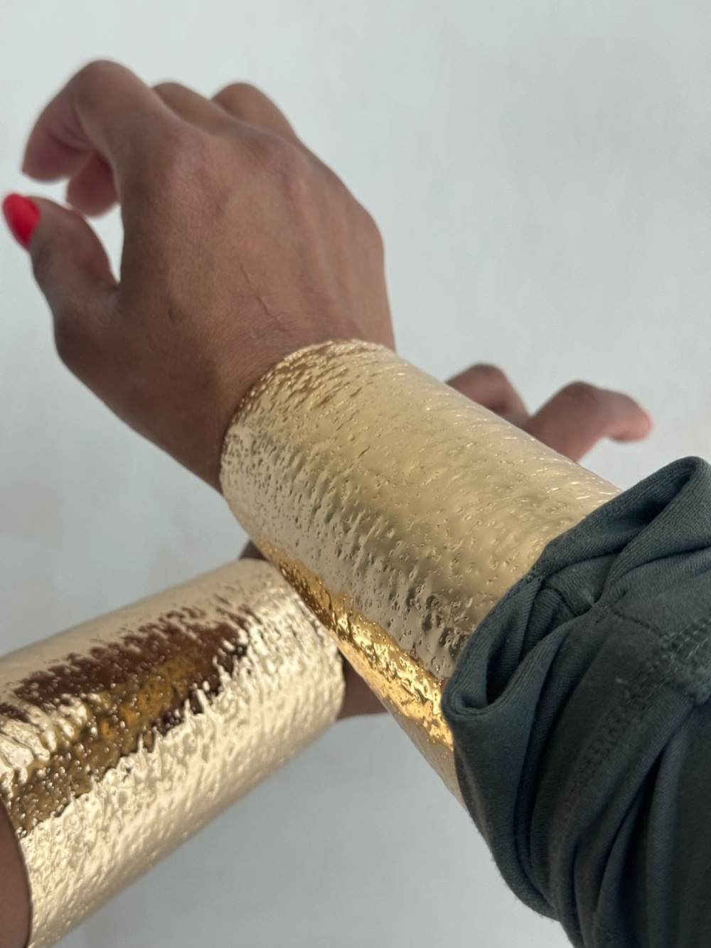 Gold Textured Metal cuffs - Set of 2 - Picture 2 of 3